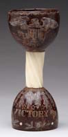 Appraisal: INTERESTING SCRIMSHAW DECORATED COCONUT SHELL AND NARWHALE TUSK CHALICE The