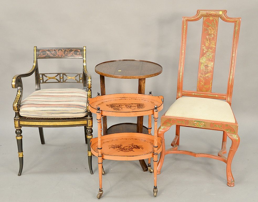 Appraisal: Five piece lot to include a burl armchair two painted