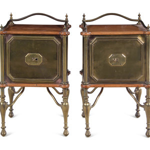 Appraisal: A Pair of Italian Brass and Oak End Tables First