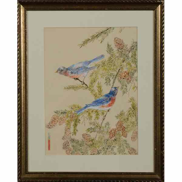 Appraisal: Birds in Tree by Emily Burling Waite Watercolor Emily Burling