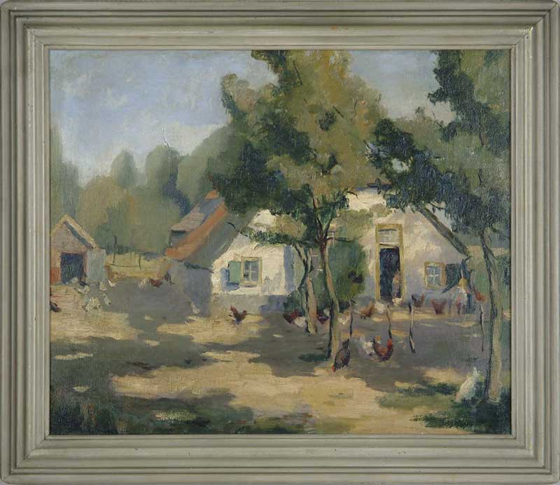 Appraisal: TUNIS PONSEN American - A DUTCH FARMHOUSE Oil on canvas