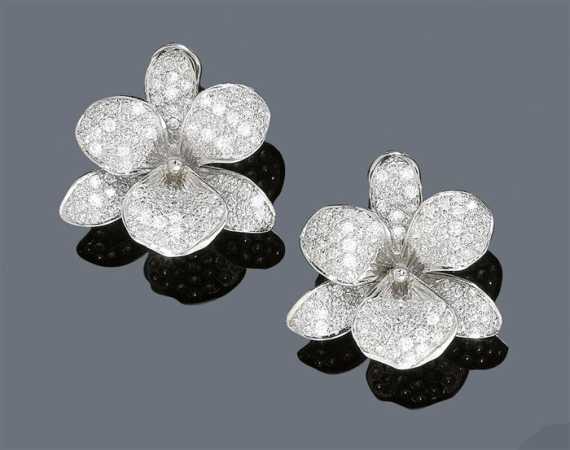 Appraisal: DIAMOND EAR CLIPS White gold Decorative ear clips with studs