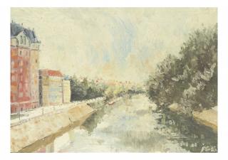 Appraisal: Impressionist School Framed Canal Scene Impressionist school framed canal scene