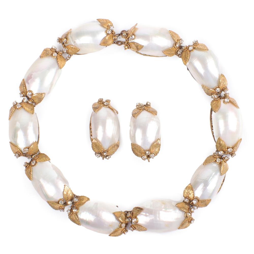 Appraisal: MIRIAM HASKELL MOTHER OF PEARL SHELL LINK NECKLACE AND EARRING