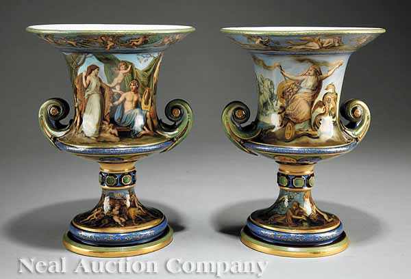 Appraisal: A Pair of Meissen Porcelain Polychrome and Gilt-Decorated Campagna Urns