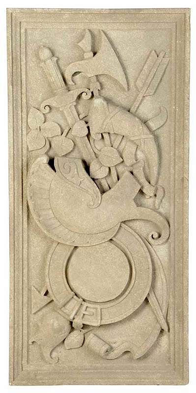 Appraisal: Chicago Art Deco Carved Limestone Plaque American circa probably designed