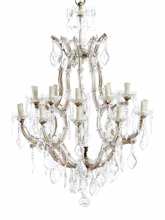 Appraisal: Continental crystal and gilt-metal two-light chandelier th century scrolling crystal-clad