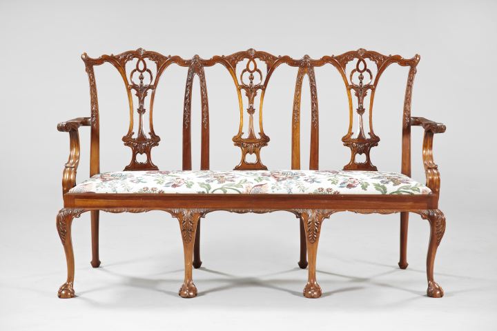 Appraisal: George III-Style Mahogany Settee in the Chippendale taste the trisected