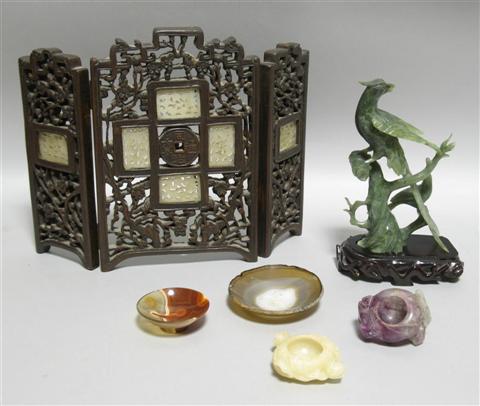 Appraisal: GROUP OF HARDSTONE DECORATIONS Including a Honan jade model of