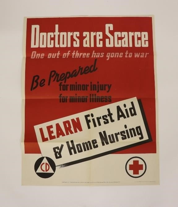 Appraisal: WWII poster 'Learn First Aid' x Condition creased slight yellowing