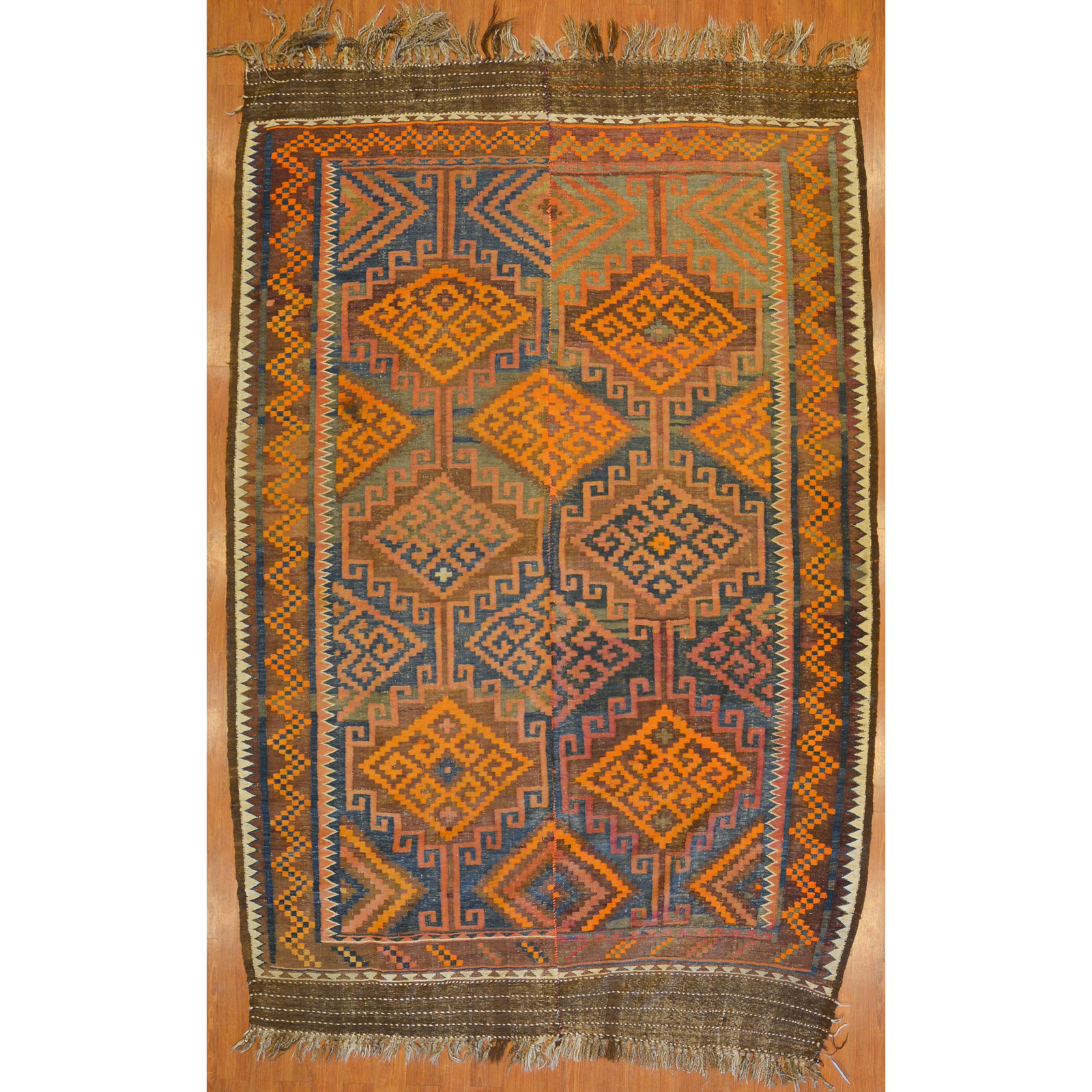 Appraisal: KILIM RUG TURKEY X Second half- th century hand-knotted wool