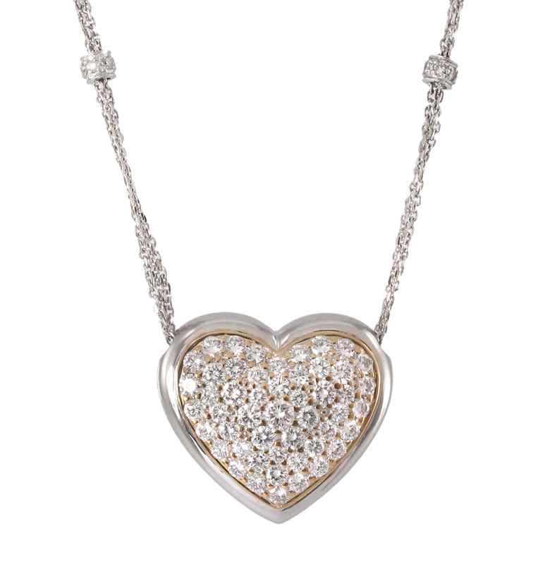 Appraisal: LEON OHANIAN PLATINUM DIAMOND HEART PENDANT WITH CHAIN From Leon