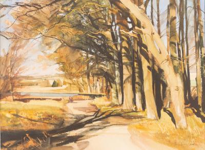 Appraisal: Bob Rudd born Landscape with Avenue of Trees watercolour cm