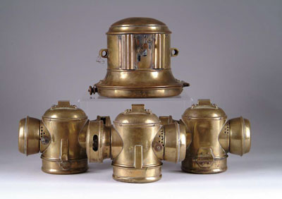 Appraisal: LOT OF BRASS AUTO MOTORCYCLE GAS LAMPS with glass lenses