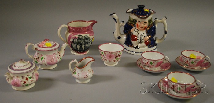 Appraisal: English Pink Lustre Jug Toby Teapot and Ten Pieces of