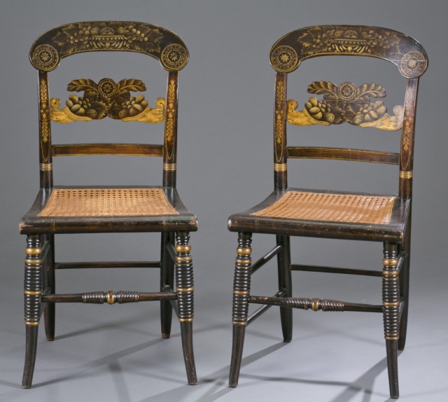 Appraisal: Six Mid th c American Fancy Cane Seat Chairs Burnished