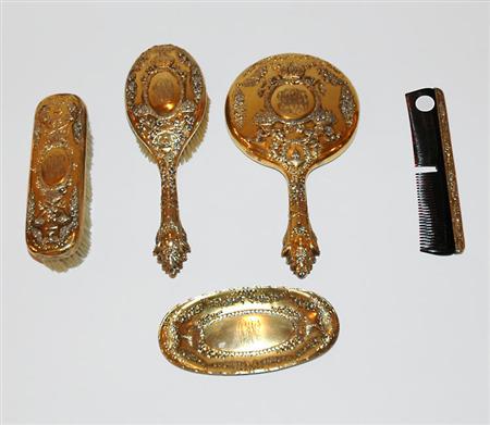 Appraisal: American Gilt- Silver Five Piece Lady's Dresser Set Durgin Estimate