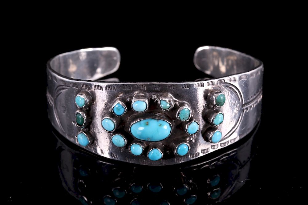 Appraisal: Navajo Sleeping Beauty Turquoise Silver Bracelet For your consideration is