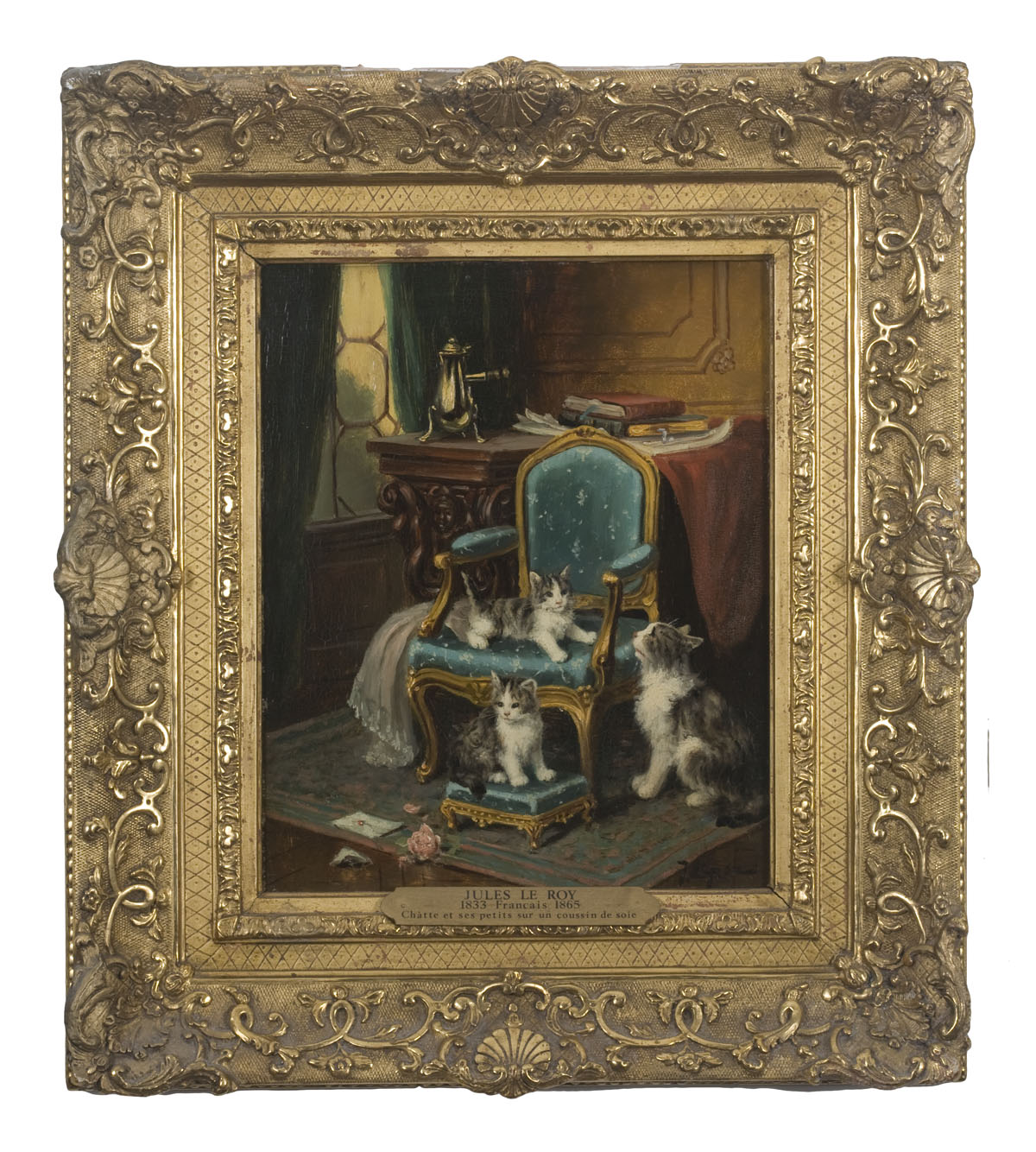 Appraisal: JULES LEROY FRENCH - CAT AND KITTENS ON A SILK