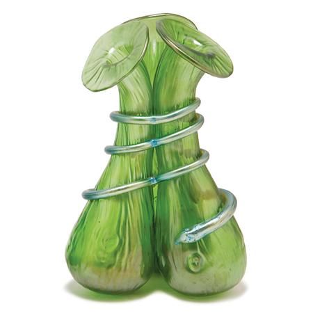 Appraisal: Unsigned Loetz Applied Glass Triple Jack-in-the-Pulpit Vase Estimate -