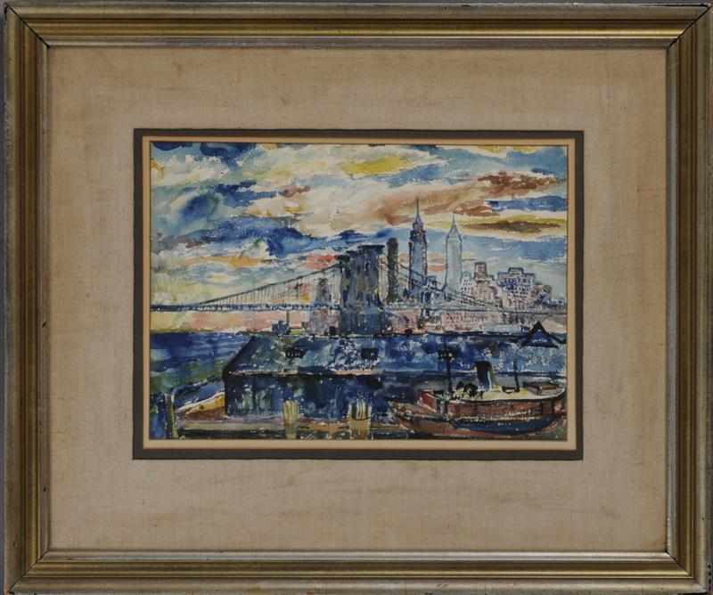 Appraisal: DAVID BURLIUK - CITY SKYLINE Watercolor on paper signed lower