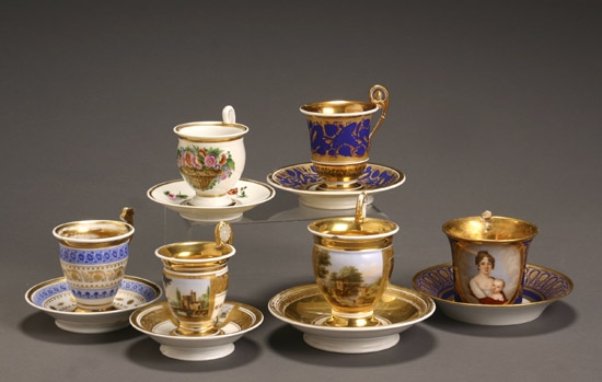 Appraisal: Group of Six Paris Porcelain Cups and Saucers th Century