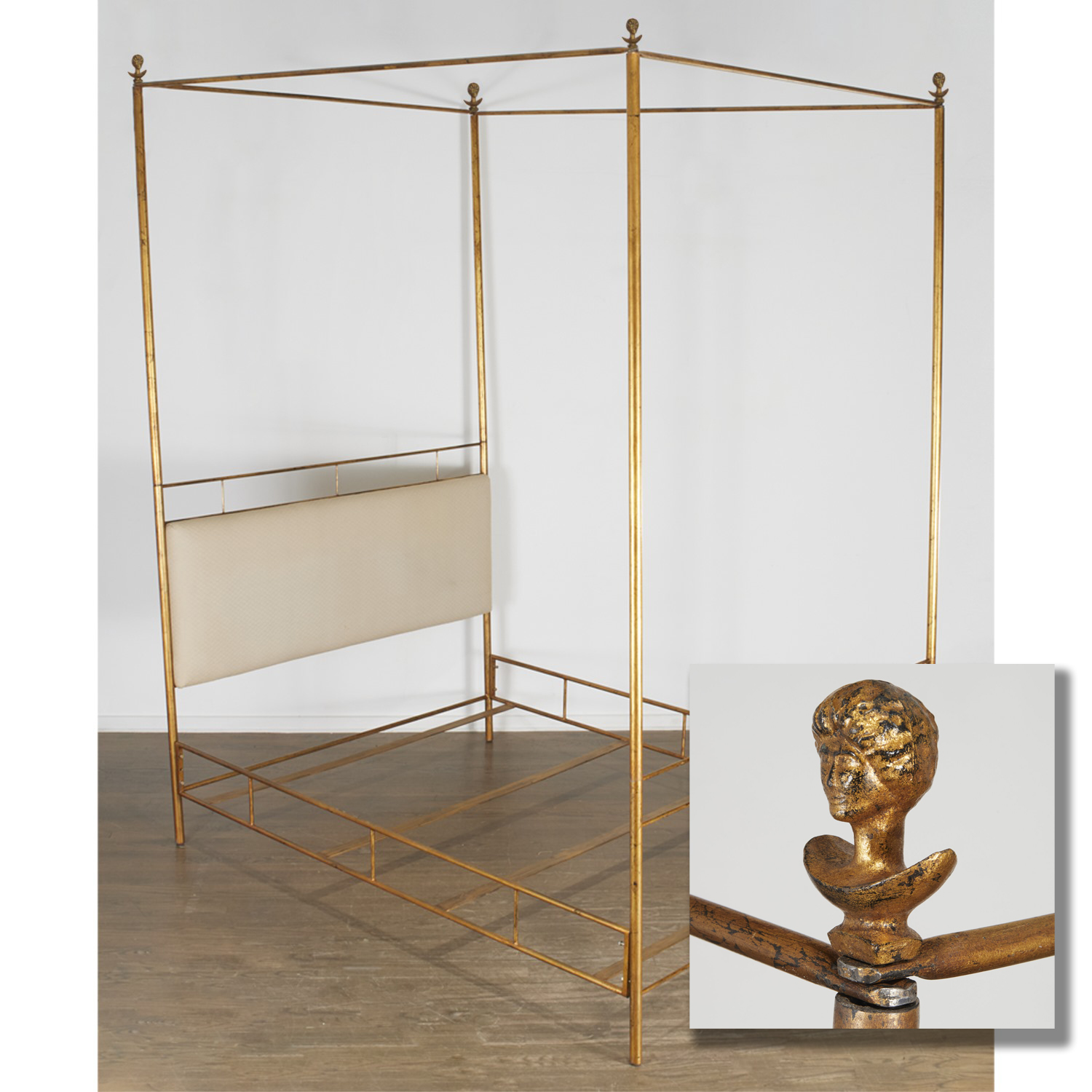 Appraisal: ALBERTO GIACOMETTI STYLE GILT IRON TESTER BED Mid th c