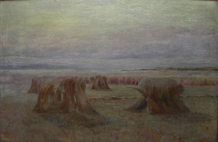 Appraisal: DUNCAN CAMERON SCOTTISH - HAYSTACKS Oil on canvas cm x