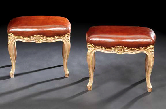 Appraisal: Pair of Louis XV-Style Polychromed Stools each with a rectangular