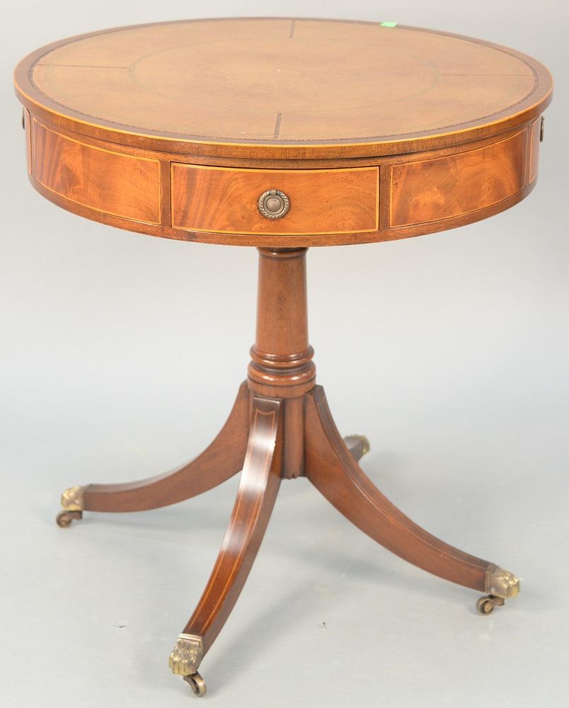 Appraisal: Custom mahogany drum table with leather top four drawers and