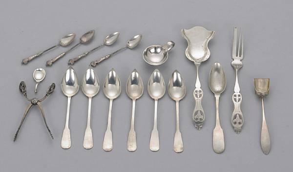 Appraisal: A continental silver group Comprising Danish sterling Blossom sugar nips