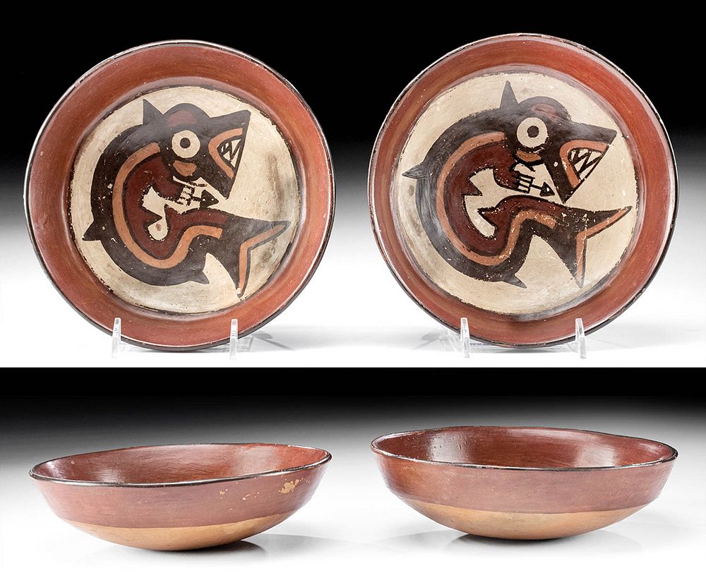 Appraisal: Pair of Nazca Polychrome Killer Whale Dishes Pre-Columbian South Coast