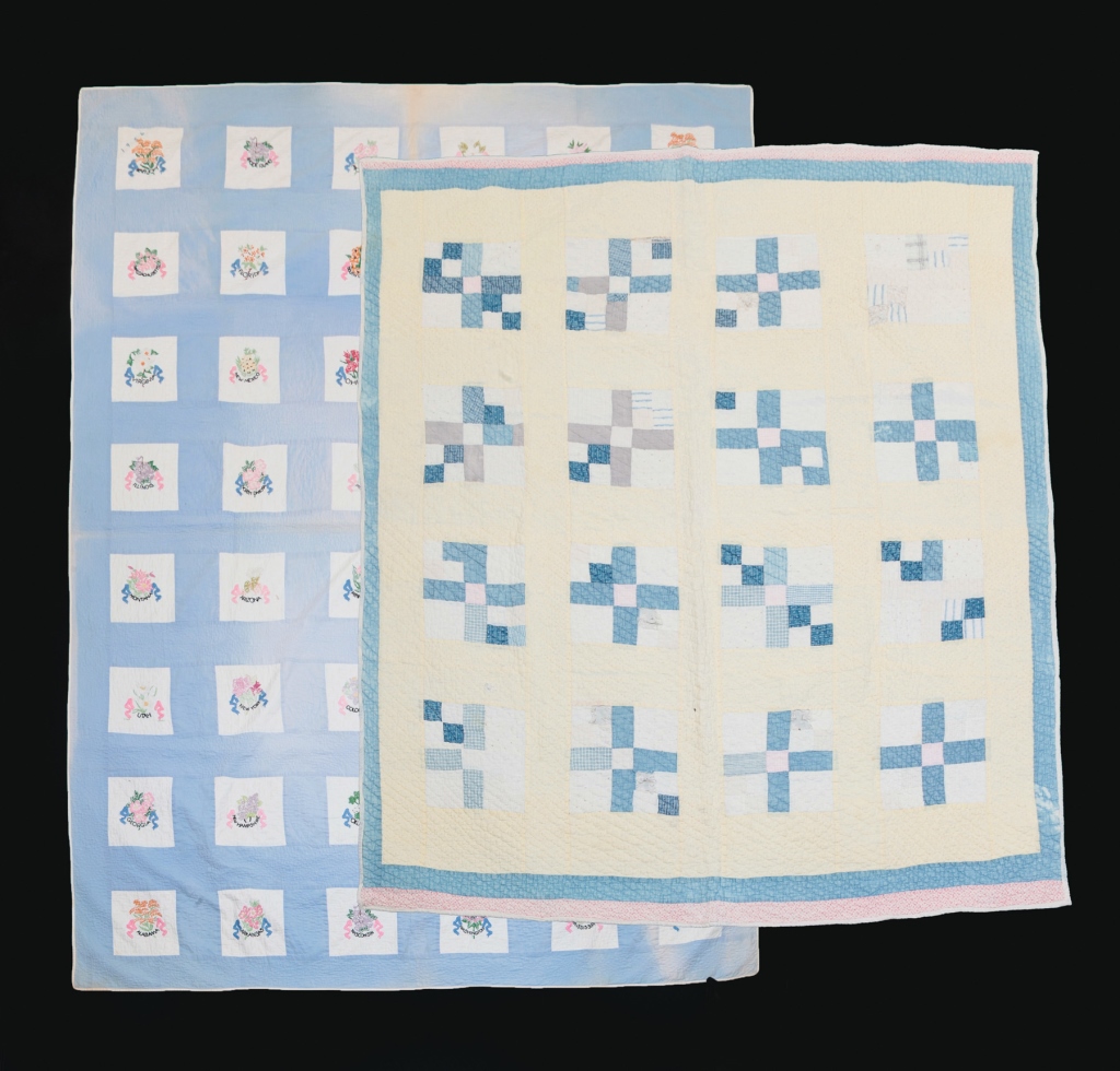 Appraisal: American circa Pieced quilt in light colors Wear loss and