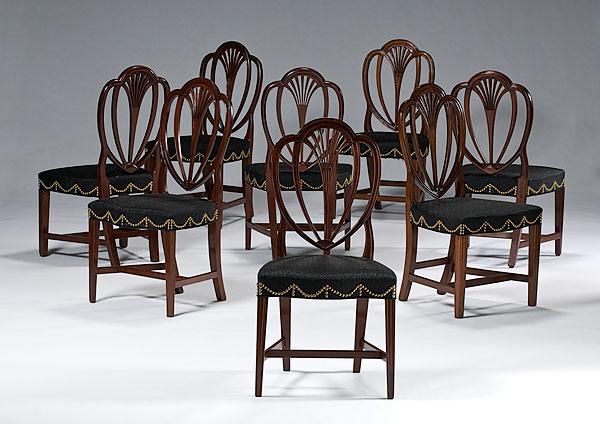 Appraisal: EIGHT HEPPLEWHITE DINING CHAIRS IN MAHOGANY Massachusetts ca - assembled