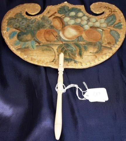 Appraisal: EARLY TH C HAND PAINTED VELVET FAN WITH GILDEDBORDER AND