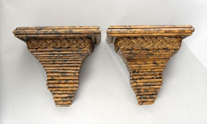 Appraisal: Pair of Rattan-Covered Wall Brackets x in