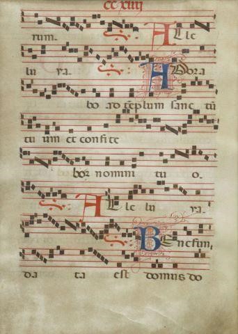 Appraisal: Framed liturgical antiphonal sheet music manuscript on parchment of a