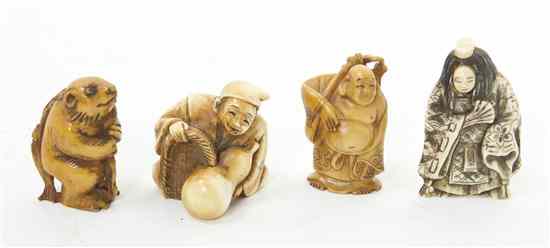 Appraisal: A Collection of Four Ivory Netsuke one depicting an immortal