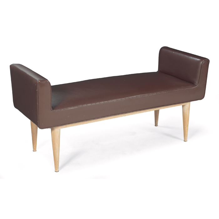 Appraisal: Widdicomb bench attribution original brown leather upholstery tapered wood legs