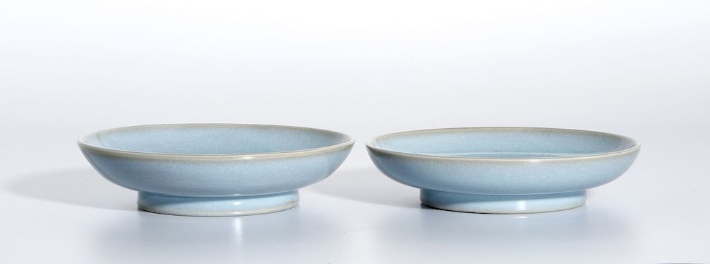 Appraisal: Pair of Chinese Jun Type Dishes Each with shallow rounded