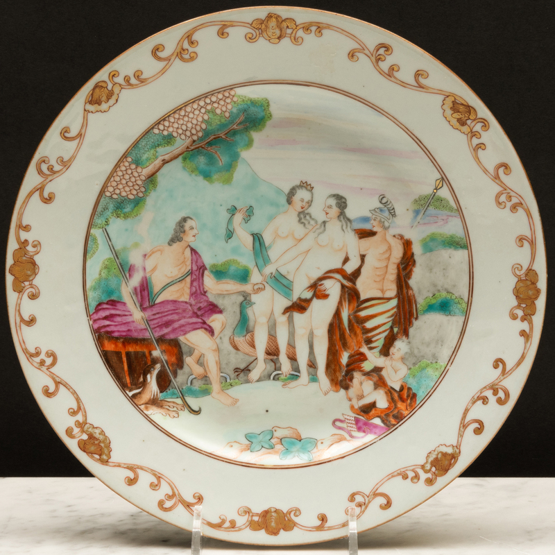 Appraisal: Chinese Export Famille Rose Porcelain 'Judgment of Paris' Plate Unmarked