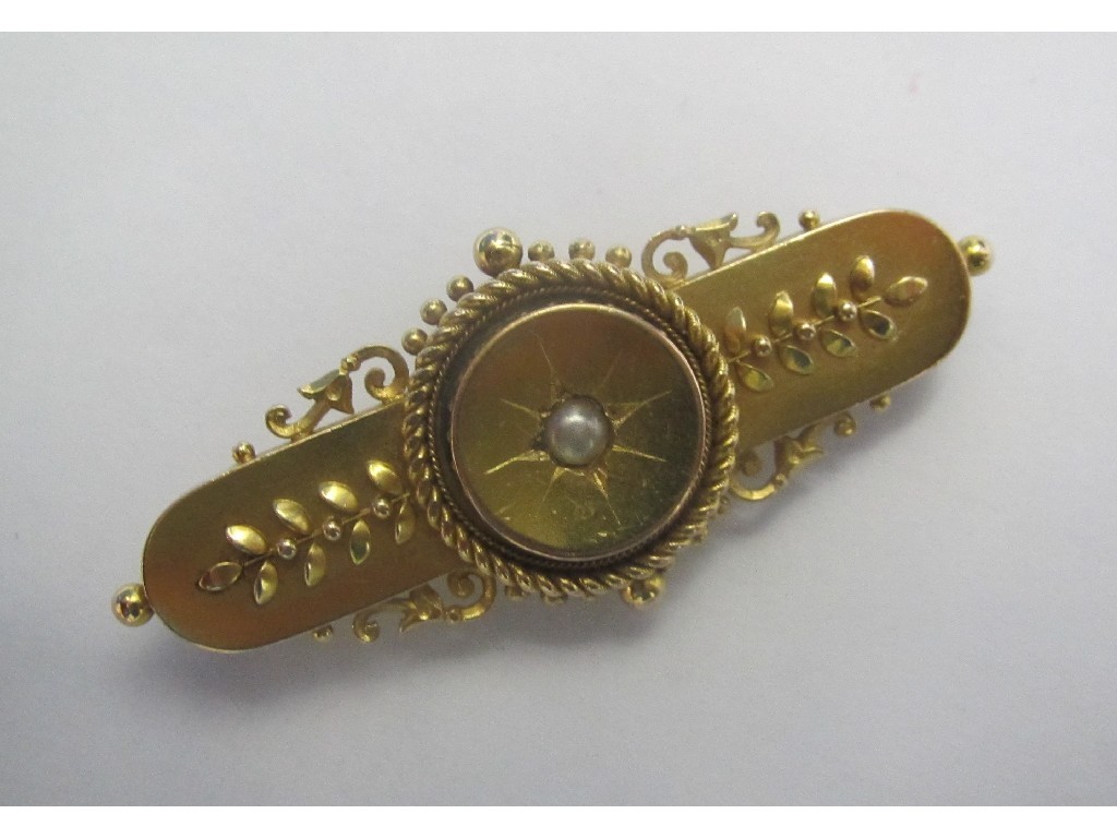 Appraisal: Victorian ct gold seed pearl set mourning bar brooch