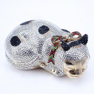 Appraisal: Judith Leiber Sleeping Cat Crystal Pave Minaudiere Gold interior Signed