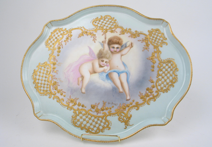 Appraisal: A FRENCH LIMOGES SIGNED PORCELAIN TRAY raised gilt enameling border