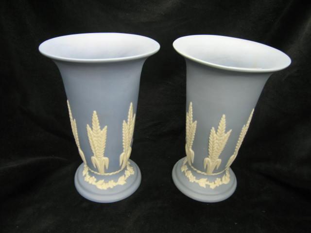 Appraisal: Pair of Ecanada Art Pottery Vases blue jasperware wheat stalk