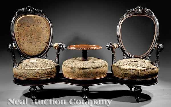 Appraisal: A Rare American Rococo Carved Rosewood-Grained Walnut T te- -T