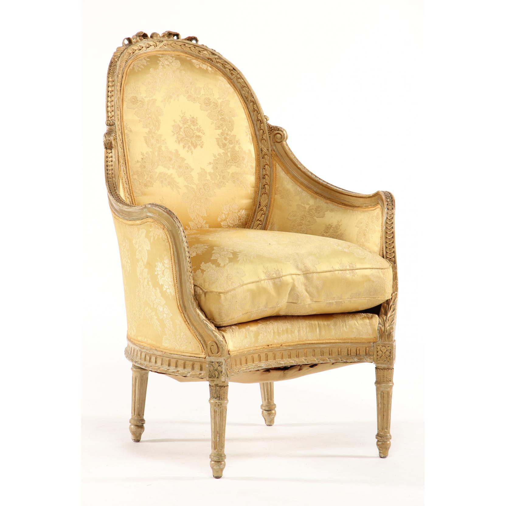 Appraisal: Louis XVI Style Carved and Gilt Bergere early th century