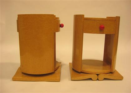 Appraisal: Pair of Art Deco style birds-eye maple side tables th