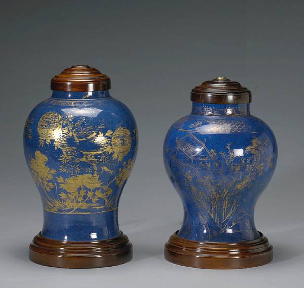 Appraisal: A pair of Chinese powder blue and gilt decorated ovoid