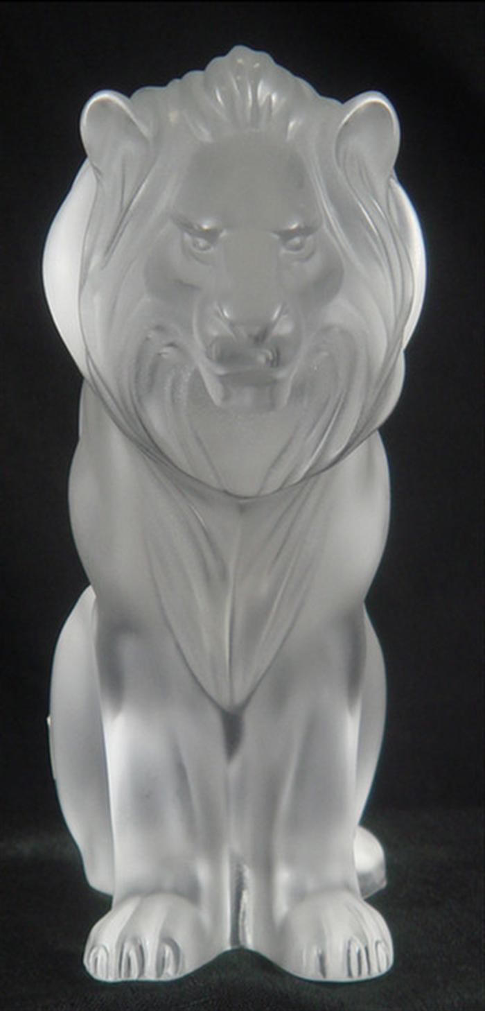 Appraisal: Lalique crystal seated lion figurine tall etched Lalique France signature